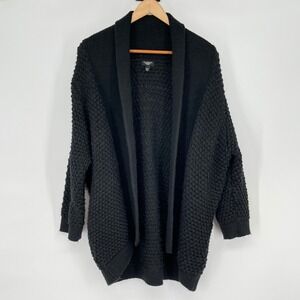 Talbots Black Textured Knit Shawl Collar Cardigan Sweater 1X Lagenlook Boho Cozy